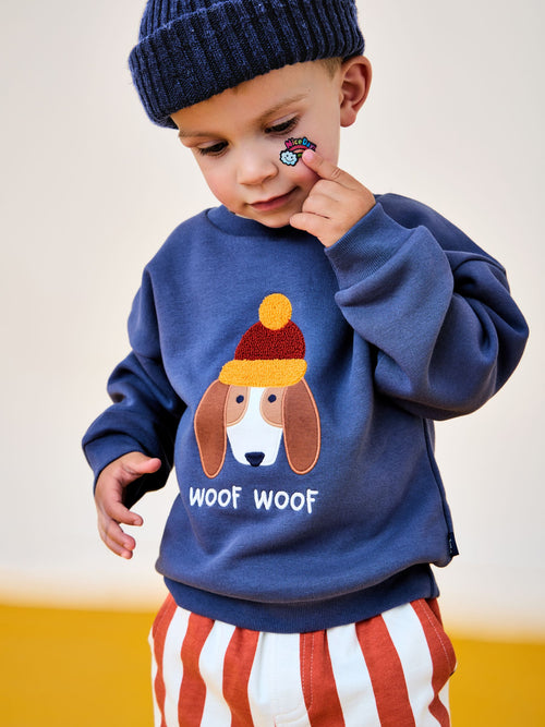JoJo Maman Bébé Rust Orange Dog Appliqué Sweatshirt & Stripe Jogger Set image 1