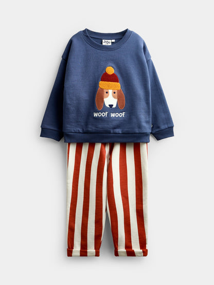JoJo Maman Bébé Rust Orange Dog Appliqué Sweatshirt & Stripe Jogger Set image 3