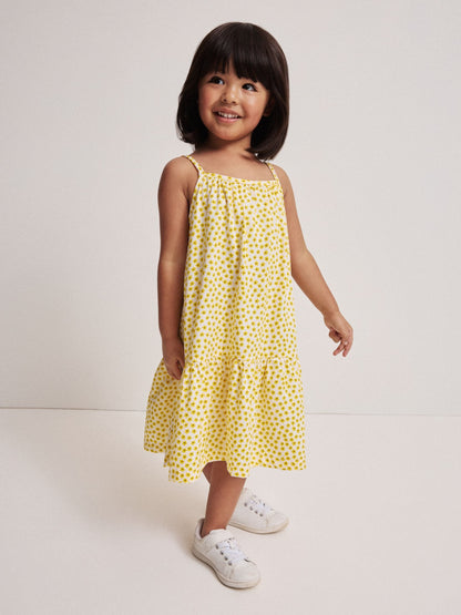 Polarn O. Pyret Yellow Striped Drop Waist Strap Dress image 1