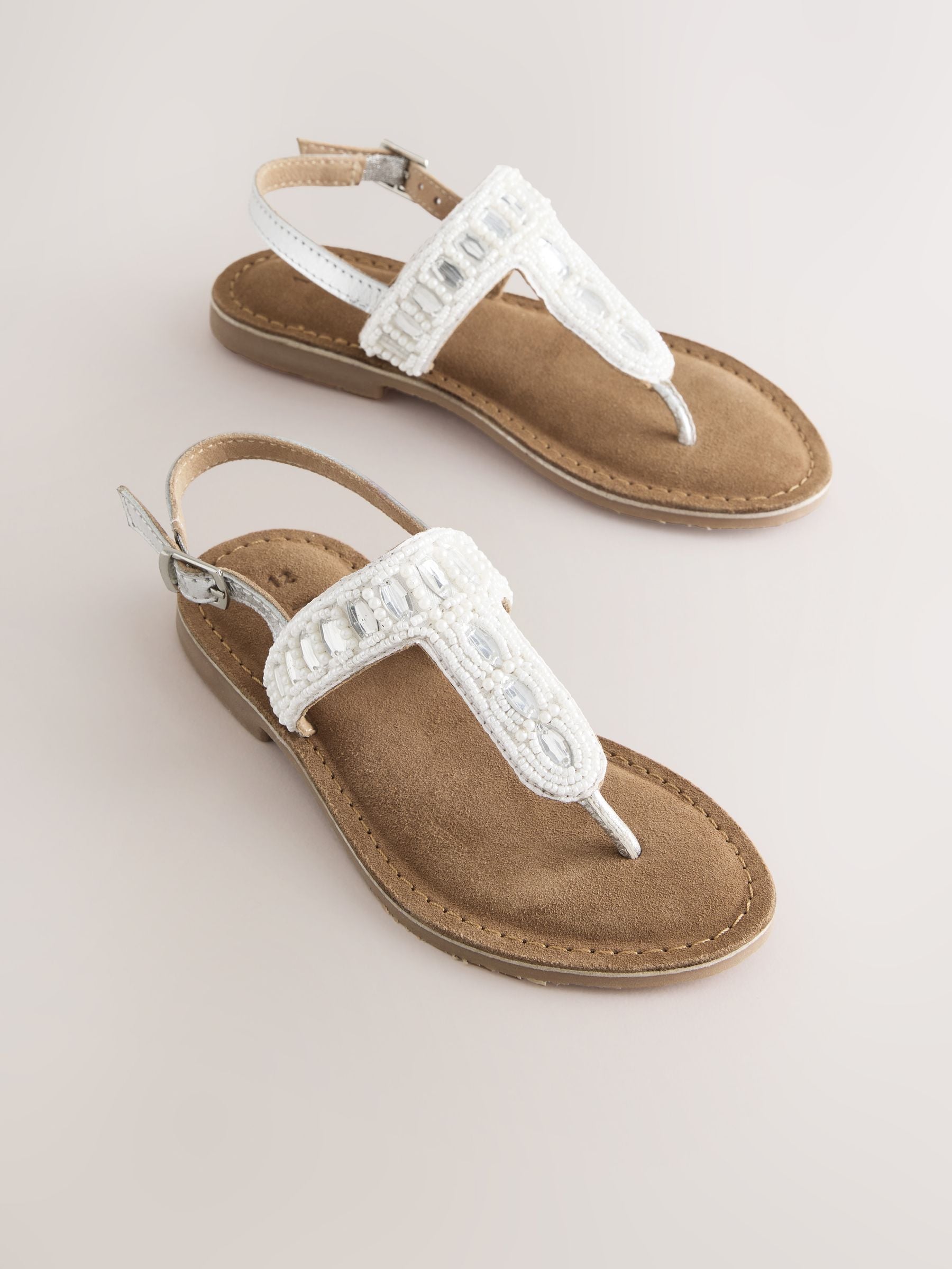 Silver Toe Thong Embellished Sandals image 1