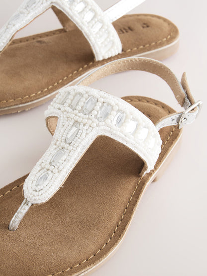 Silver Toe Thong Embellished Sandals image 3