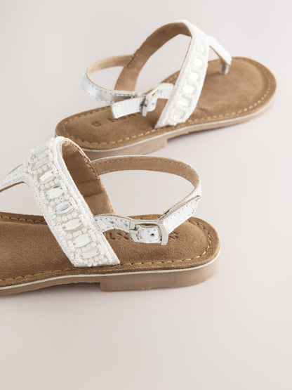 Silver Toe Thong Embellished Sandals image 4