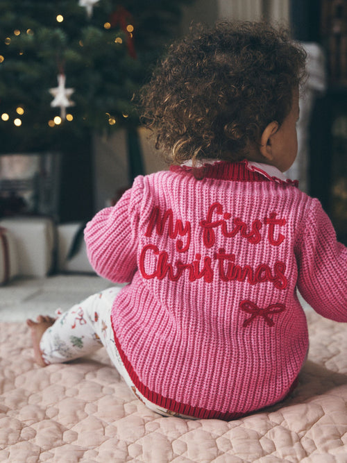 Dsiney Kidz - Pink and Red My First Christmas Baby Cardigan (0-18mths) image 1