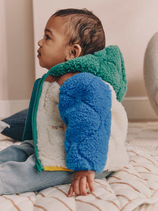 Bright Colour Block Borg Hooded Baby Jacket (0mths-2yrs) - image 1