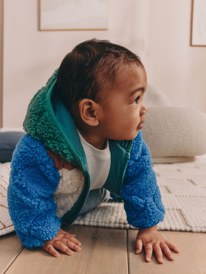 Bright Colour Block Borg Hooded Baby Jacket (0mths-2yrs) - image 2