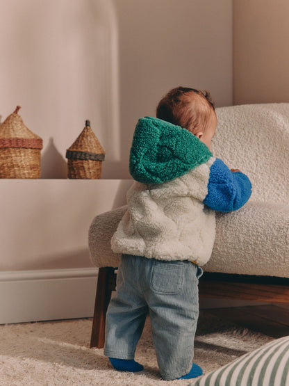 Bright Colour Block Borg Hooded Baby Jacket (0mths-2yrs) - image 3