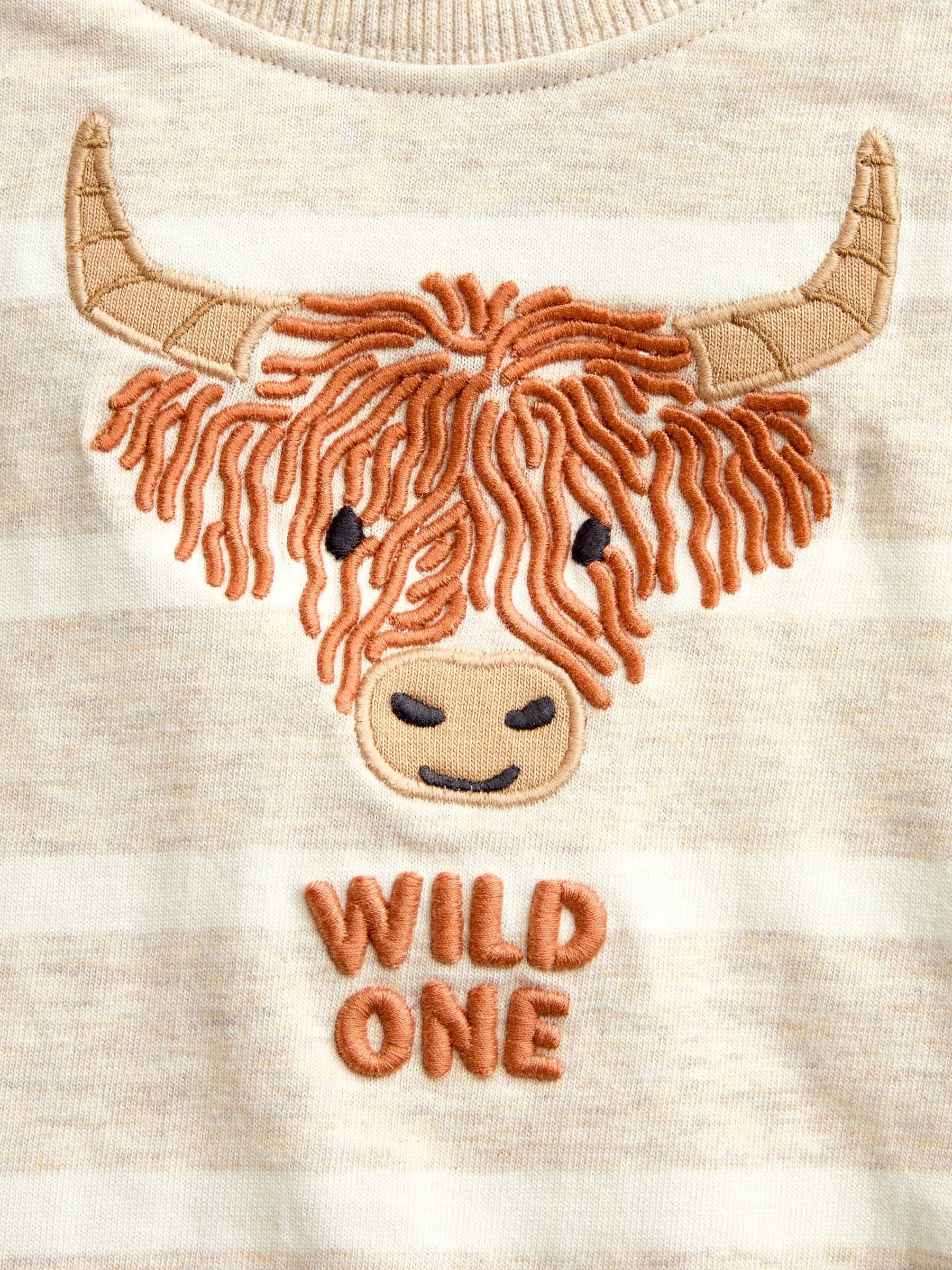 Dsiney Kidz - JoJo Maman Bébé Natural Highland Cow Embroidered Top image 4