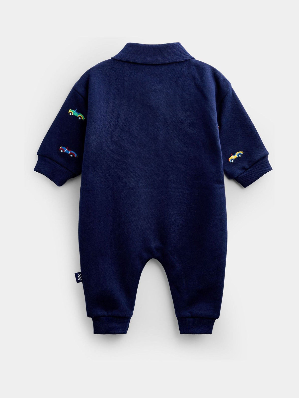 Jojo Maman Bébé Navy Blue Car Embroidered Polo Romper image 2