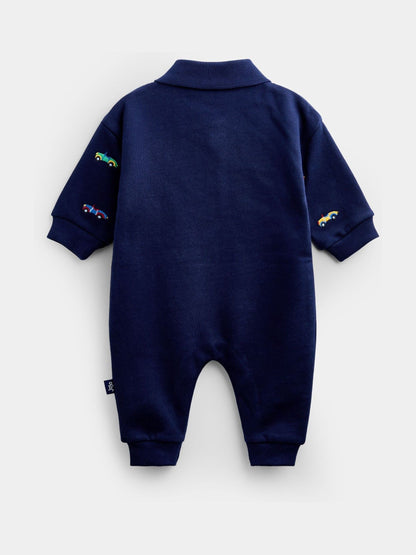 Jojo Maman Bébé Navy Blue Car Embroidered Polo Romper image 2