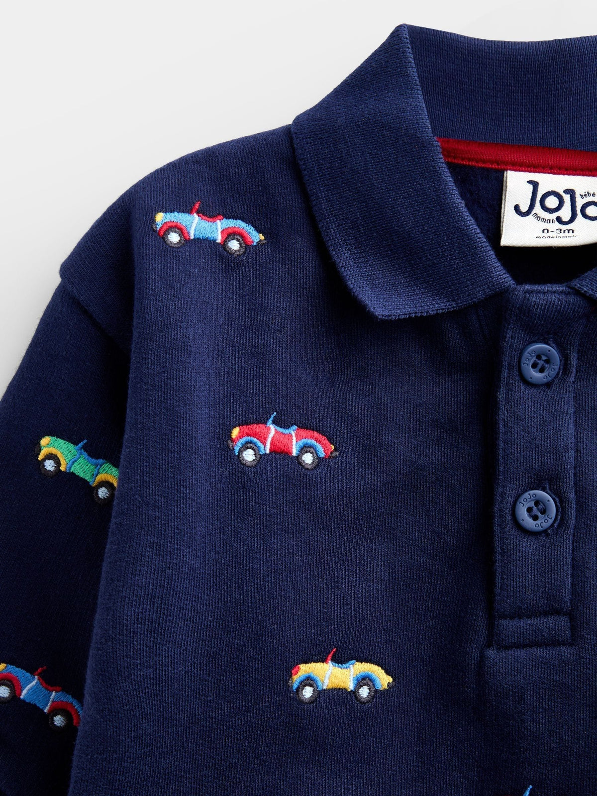 Jojo Maman Bébé Navy Blue Car Embroidered Polo Romper image 3