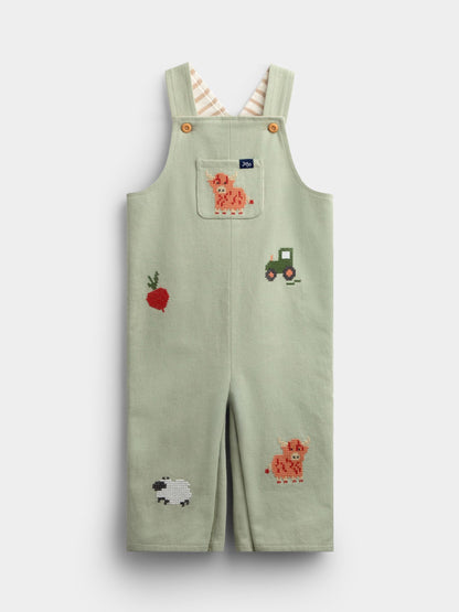 Dsiney Kidz - JoJo Maman Bébé Sage Green Cross Stitch Farm Dungaree Set image 4