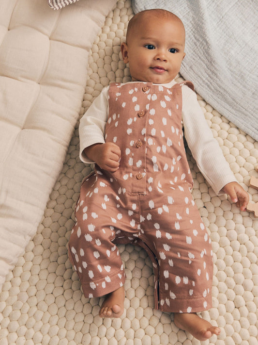 Tan Brown Spot Long Sleeve Bodysuit And Woven Dungarees Set 2 Piece (0mths-2yrs) - image 1