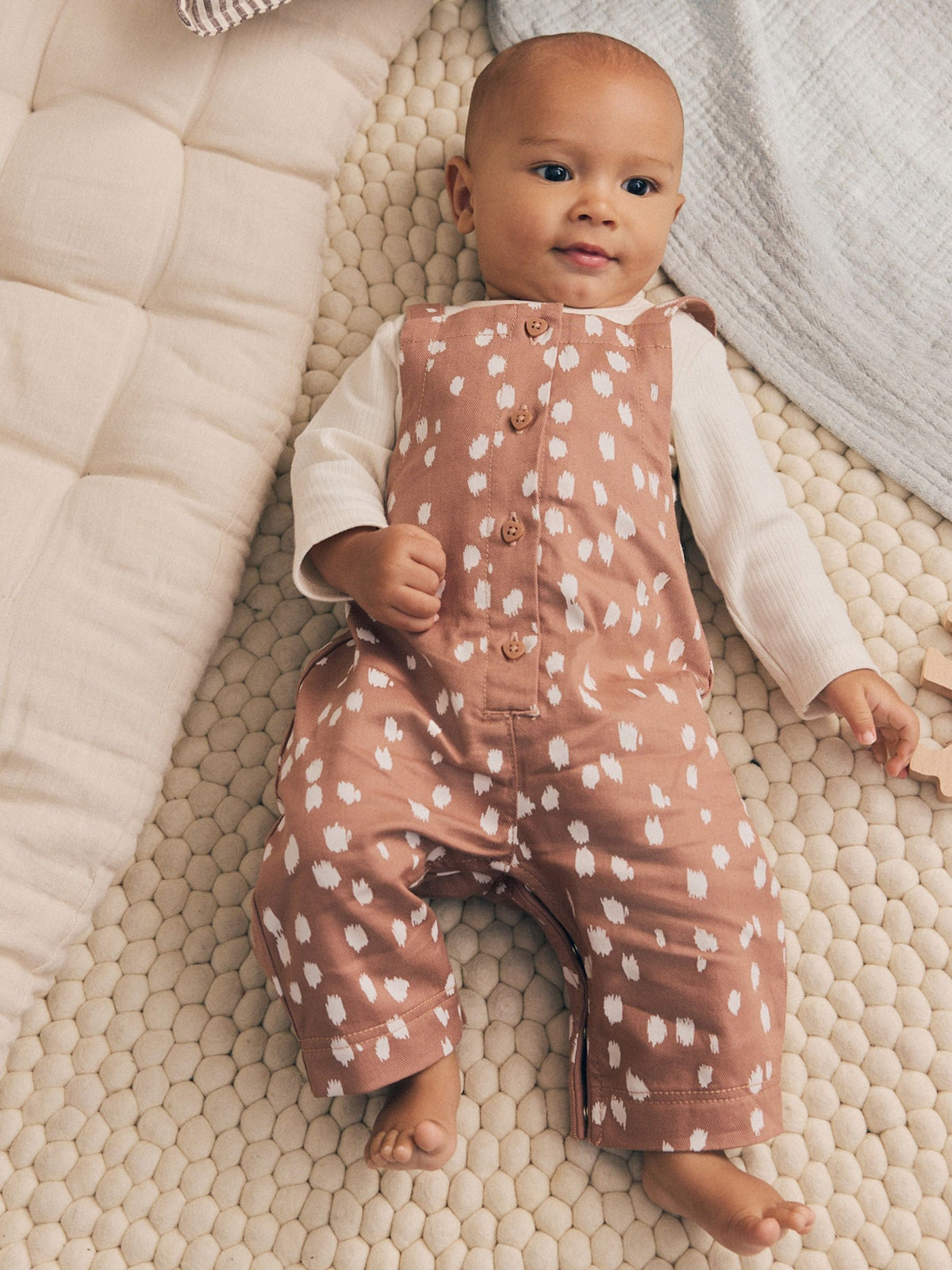 Tan Brown Spot Long Sleeve Bodysuit And Woven Dungarees Set 2 Piece (0mths-2yrs) - image 1