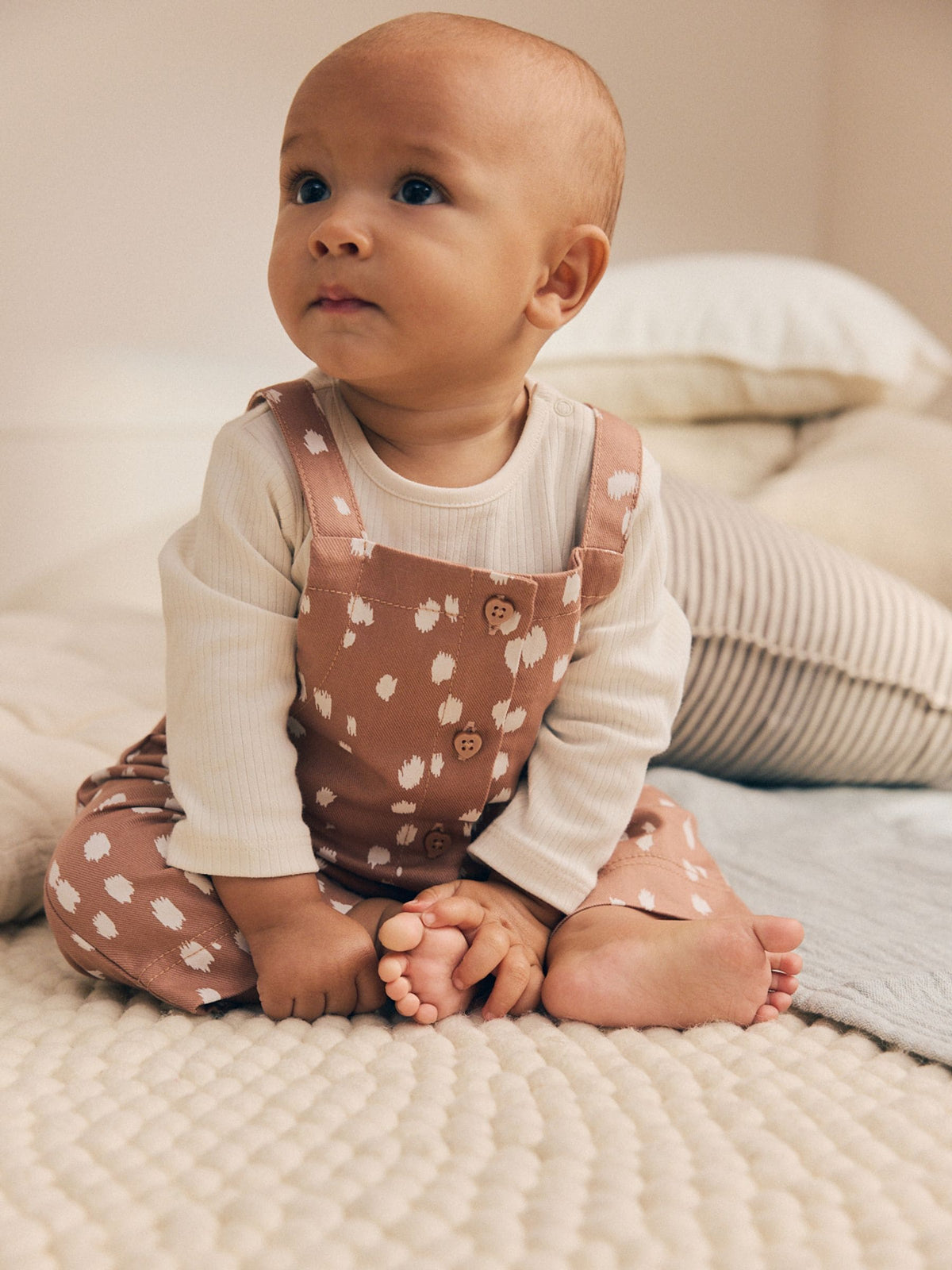Tan Brown Spot Long Sleeve Bodysuit And Woven Dungarees Set 2 Piece (0mths-2yrs) - image 2