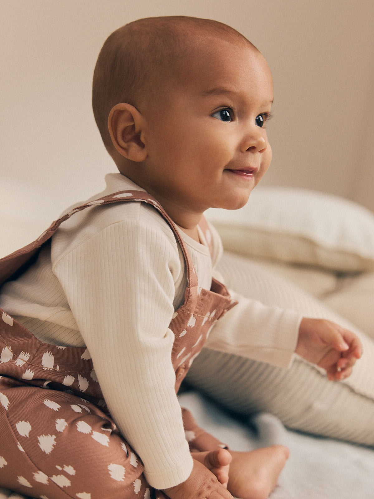Tan Brown Spot Long Sleeve Bodysuit And Woven Dungarees Set 2 Piece (0mths-2yrs) - image 3