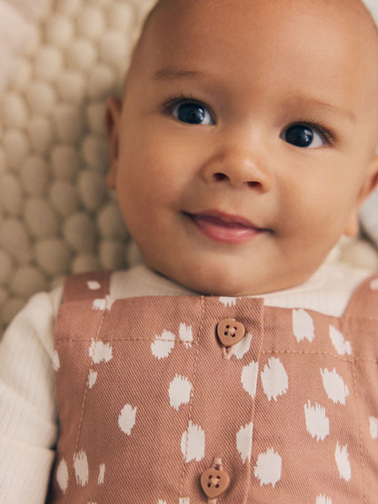 Tan Brown Spot Long Sleeve Bodysuit And Woven Dungarees Set 2 Piece (0mths-2yrs) - image 5
