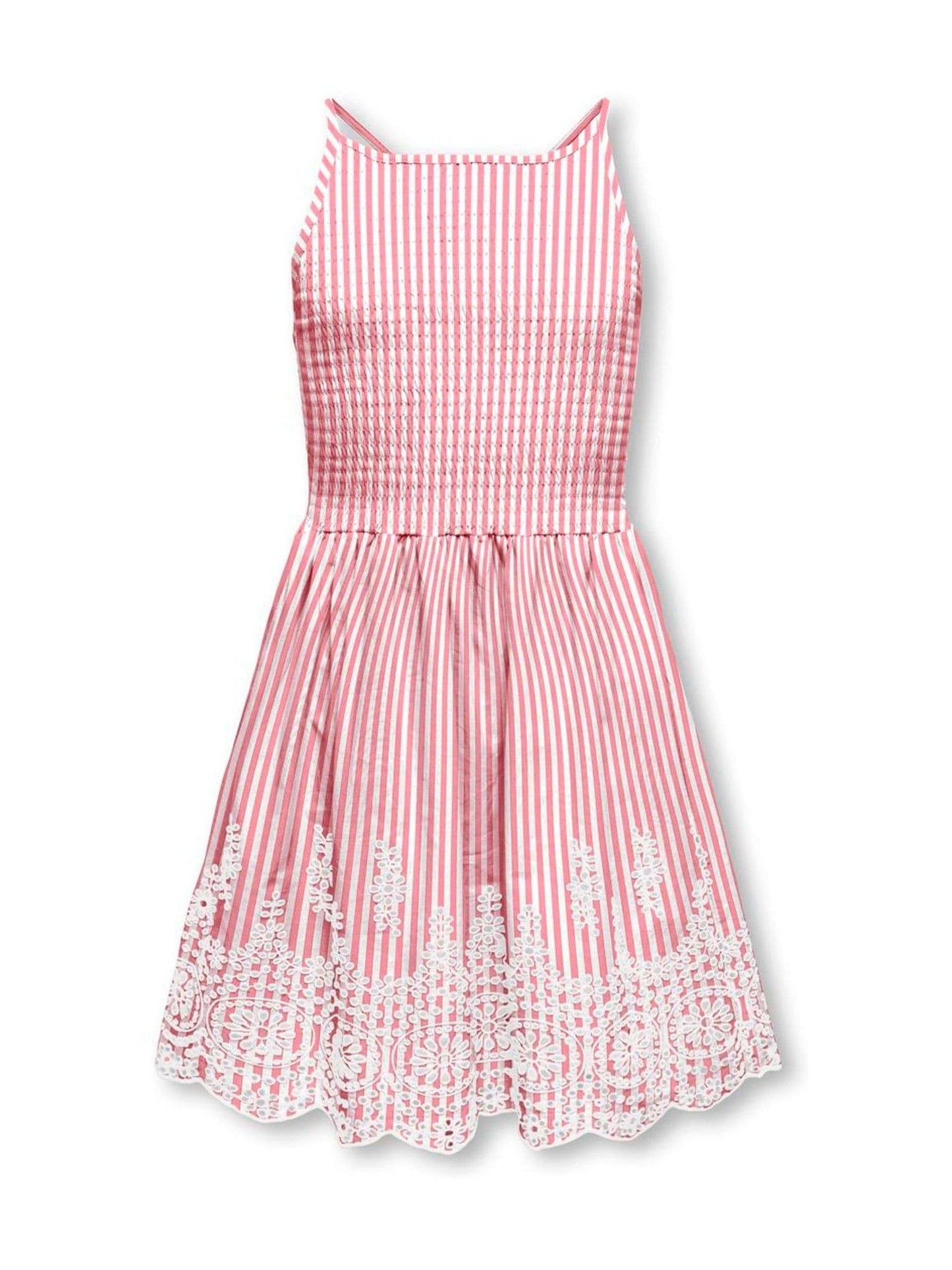 ONLY KIDS Pink White Stipe Emroidery Anglais Smocking Dress image 1