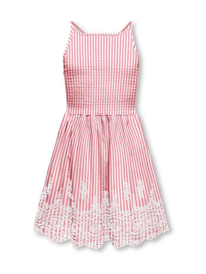 ONLY KIDS Pink White Stipe Emroidery Anglais Smocking Dress image 1