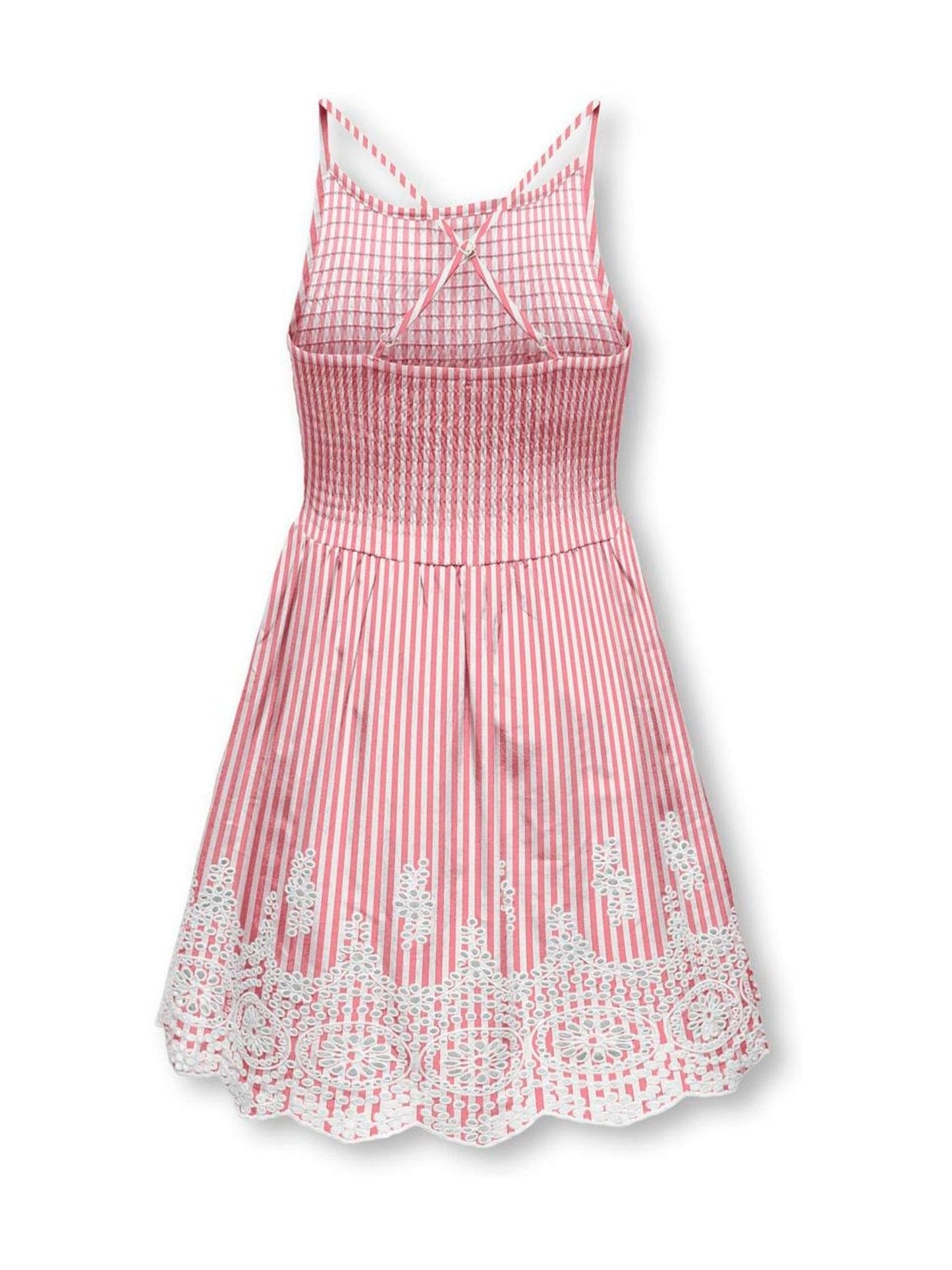 ONLY KIDS Pink White Stipe Emroidery Anglais Smocking Dress image 2