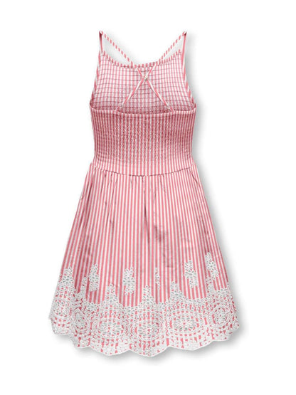 ONLY KIDS Pink White Stipe Emroidery Anglais Smocking Dress image 2