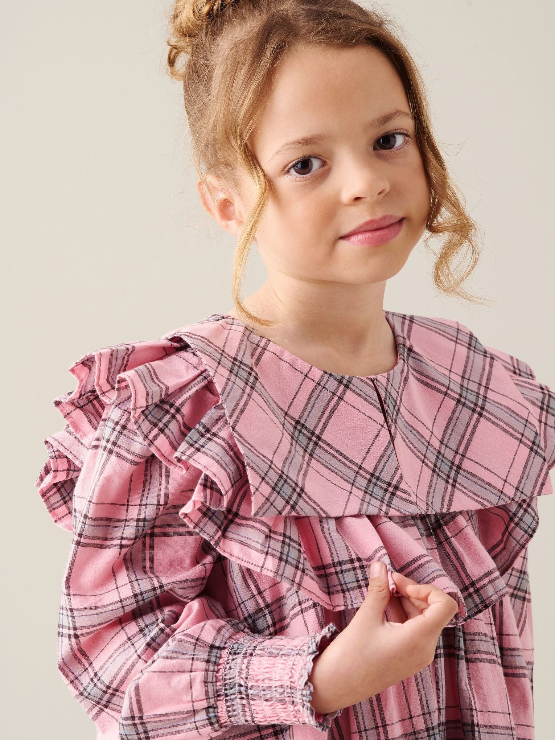 Dsiney Kidz - Angel & Rocket Pink Etta Check Ruffle Yoke Dress image 3