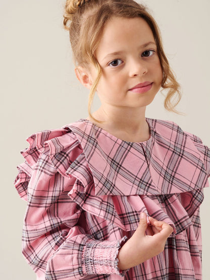 Dsiney Kidz - Angel & Rocket Pink Etta Check Ruffle Yoke Dress image 3
