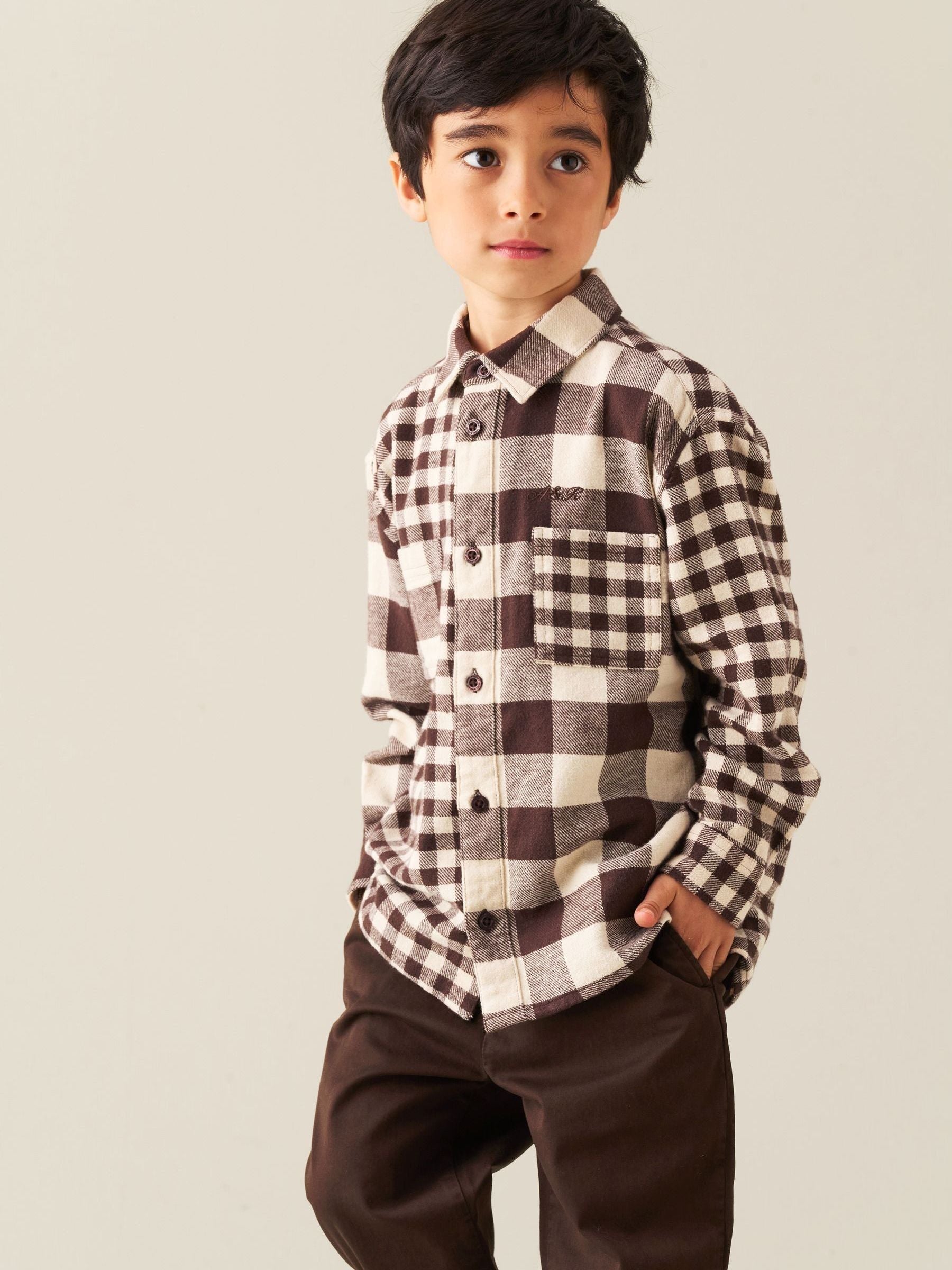 Dsiney Kidz - Angel & Rocket Brown Zayne Mixed Check Shirt image 3