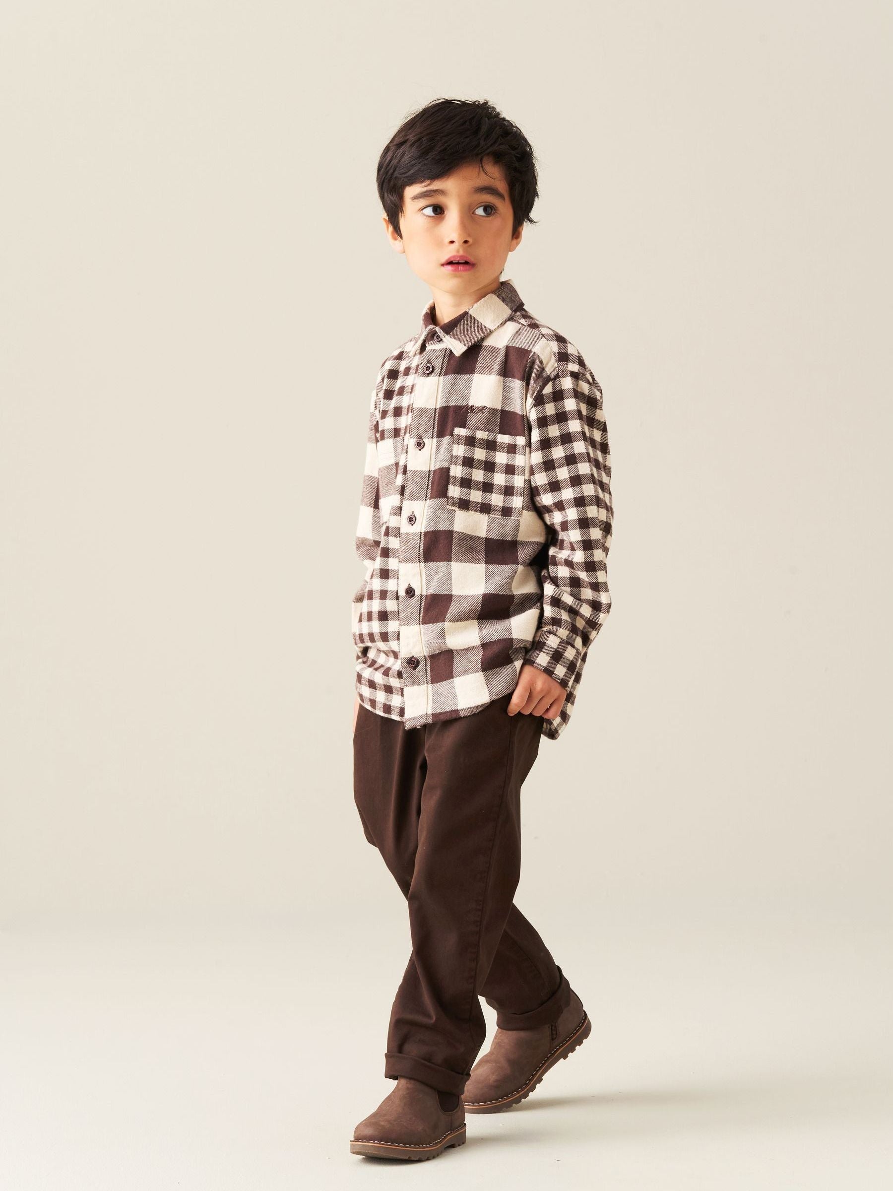 Dsiney Kidz - Angel & Rocket Brown Zayne Mixed Check Shirt image 5