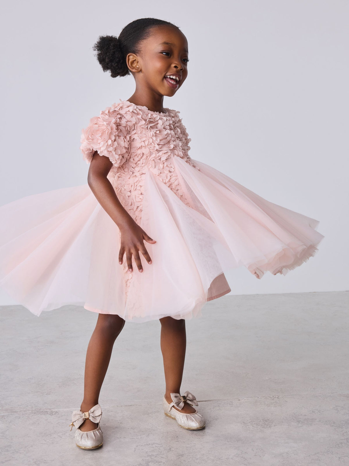 Dsiney Kidz - Baker by Ted Baker Pink 3D Textured Floral Mesh Godet Dress image 2