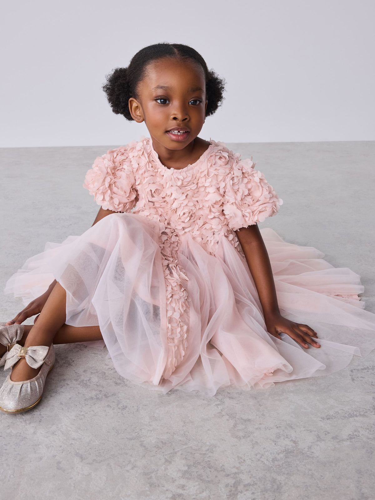 Dsiney Kidz - Baker by Ted Baker Pink 3D Textured Floral Mesh Godet Dress image 3