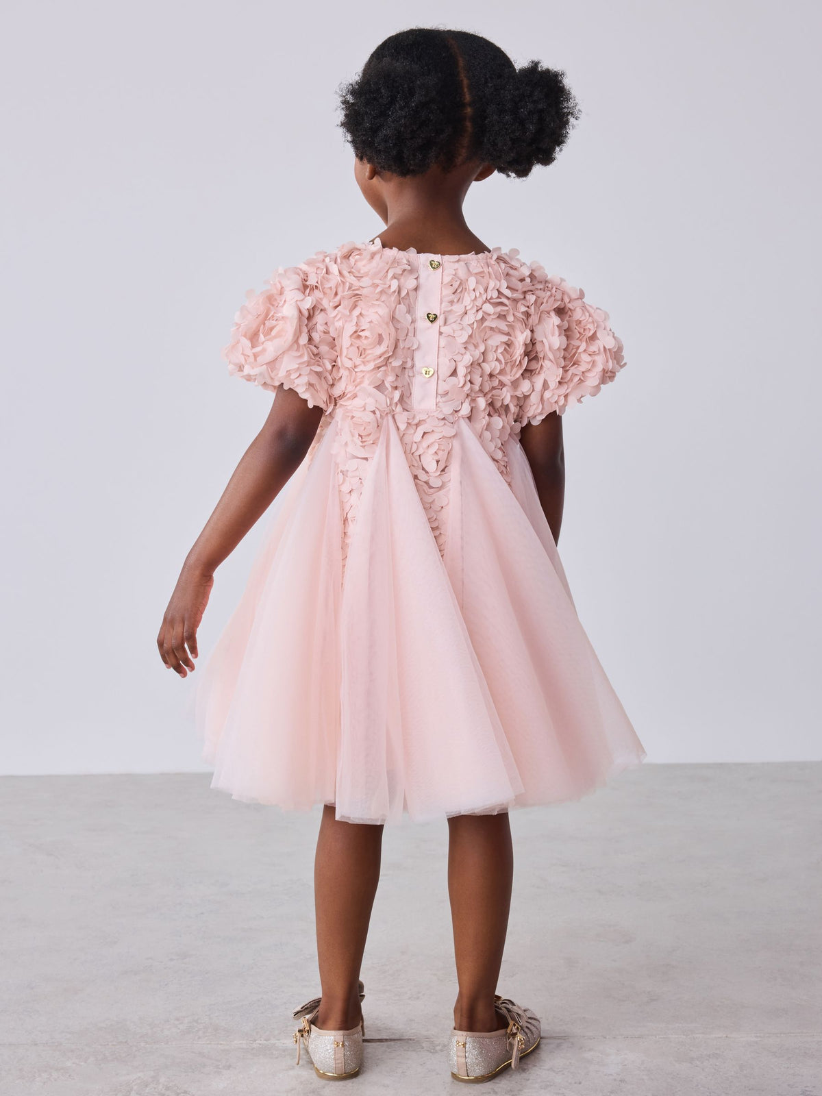 Dsiney Kidz - Baker by Ted Baker Pink 3D Textured Floral Mesh Godet Dress image 4