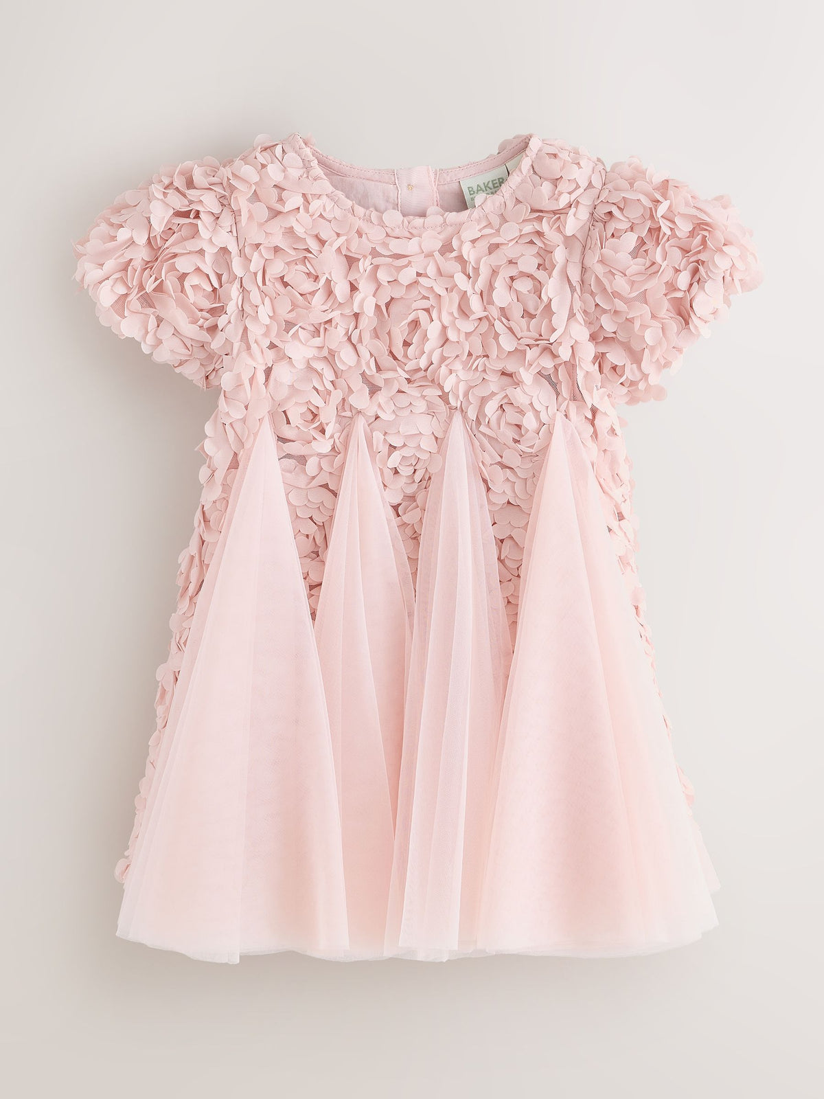 Dsiney Kidz - Baker by Ted Baker Pink 3D Textured Floral Mesh Godet Dress image 8