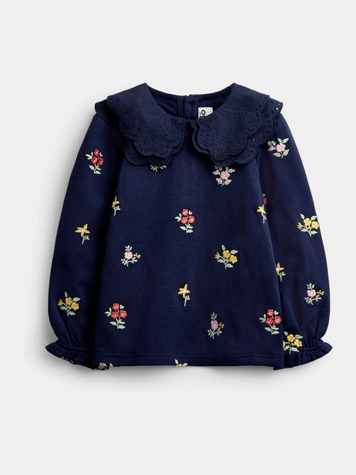 Dsiney Kidz - Jojo Maman Bébé Navy Blue Floral Embroidered Broderie Collar Top image 1