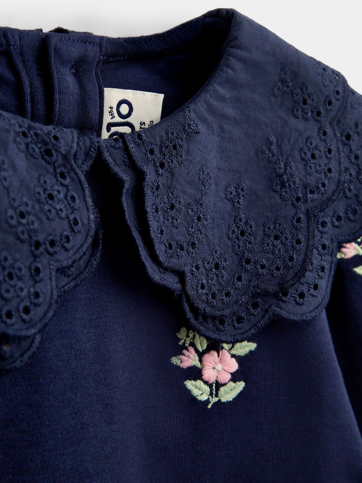Dsiney Kidz - Jojo Maman Bébé Navy Blue Floral Embroidered Broderie Collar Top image 3