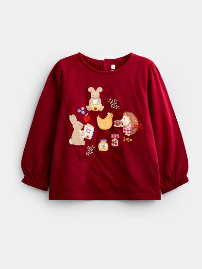 Dsiney Kidz - Jojo Maman Bébé Burgundy Red Baking Friends Appliqué Top image 1