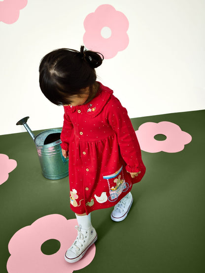 Dsiney Kidz - JoJo Maman Bébé Red Animal Market Appliqué Button Front Dress image 1