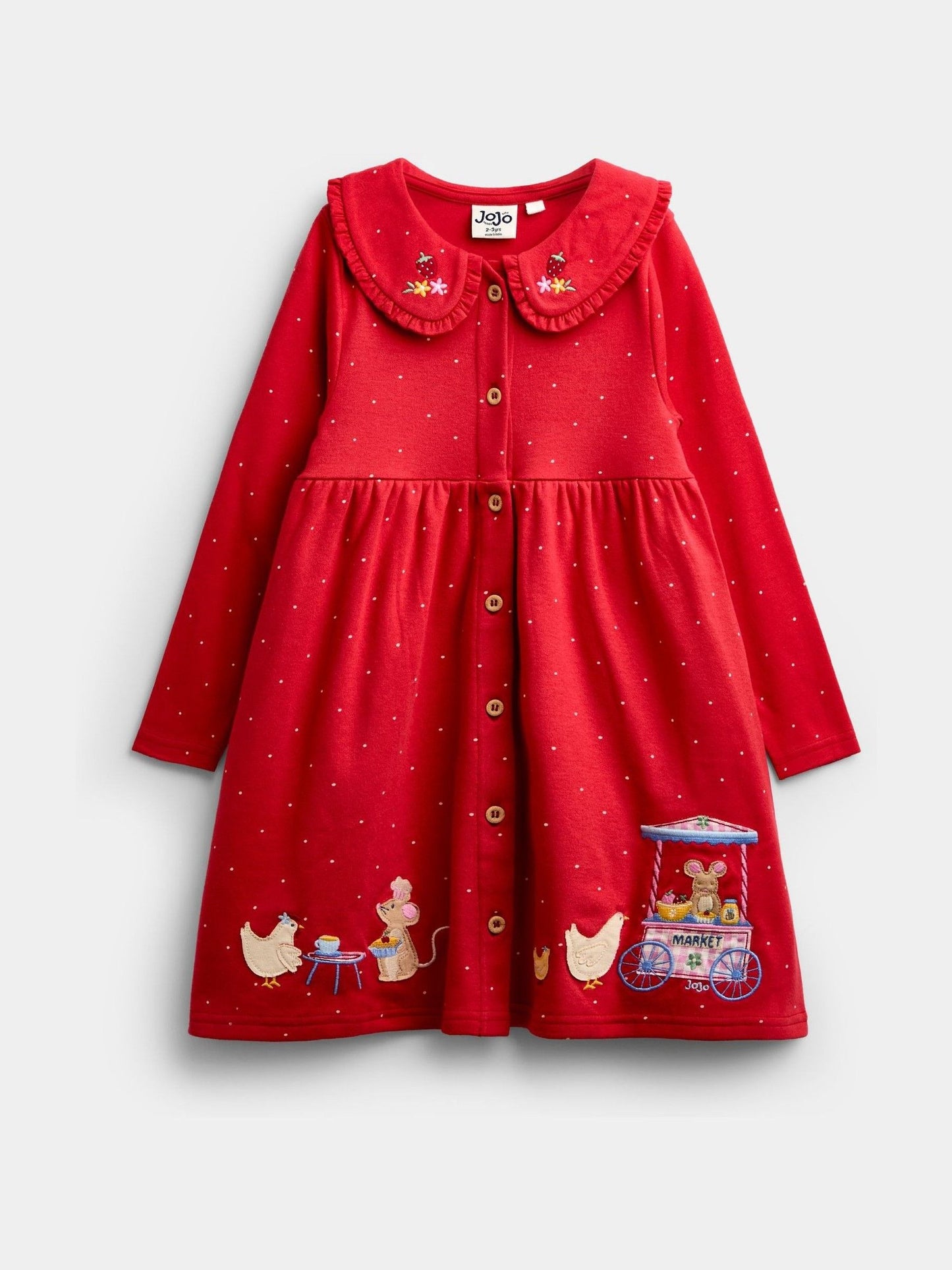Dsiney Kidz - JoJo Maman Bébé Red Animal Market Appliqué Button Front Dress image 3