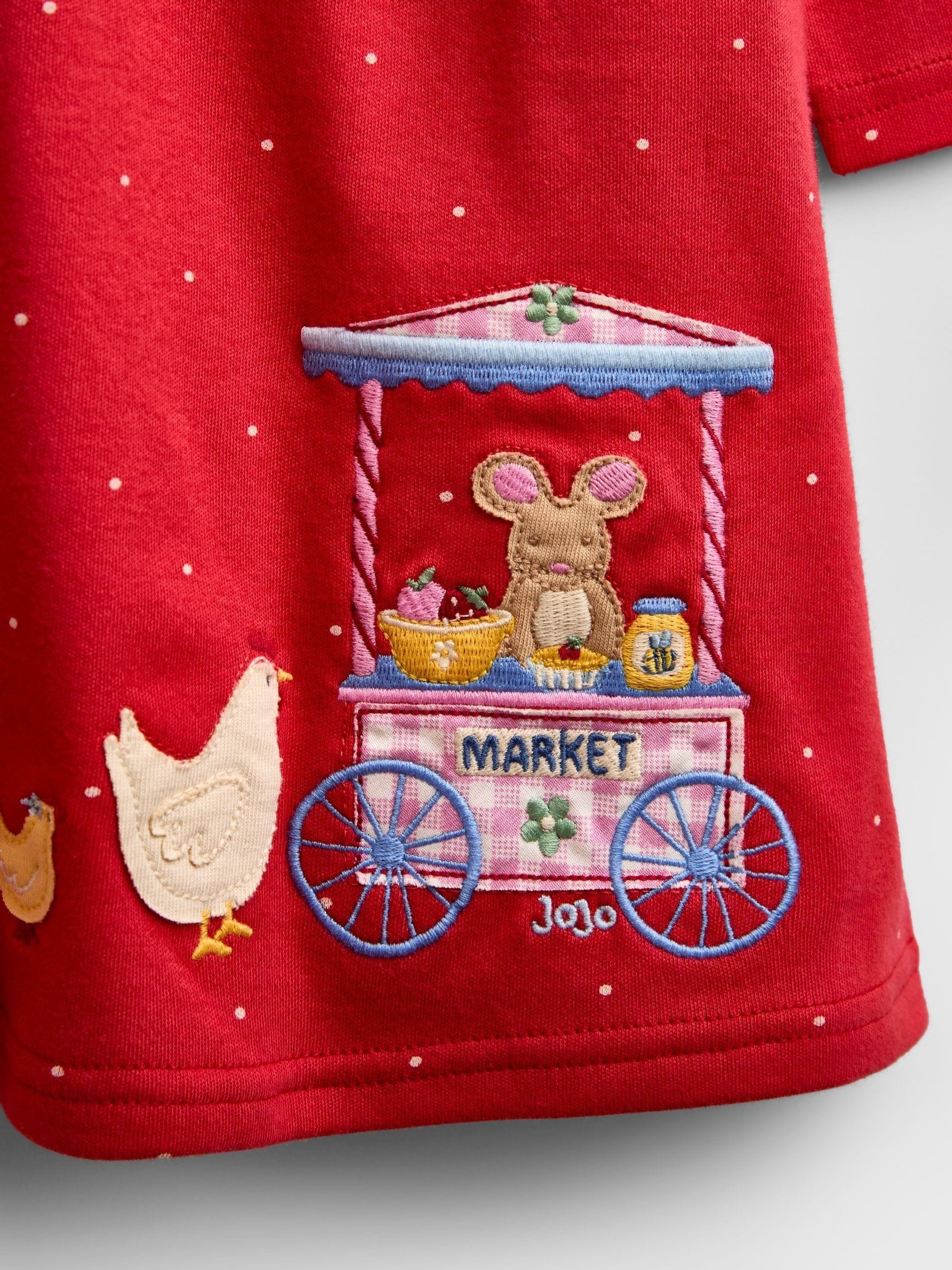Dsiney Kidz - JoJo Maman Bébé Red Animal Market Appliqué Button Front Dress image 5
