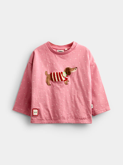 Dsiney Kidz - JoJo Maman Bébé Pink Dog Appliqué Long Sleeve Top image 1