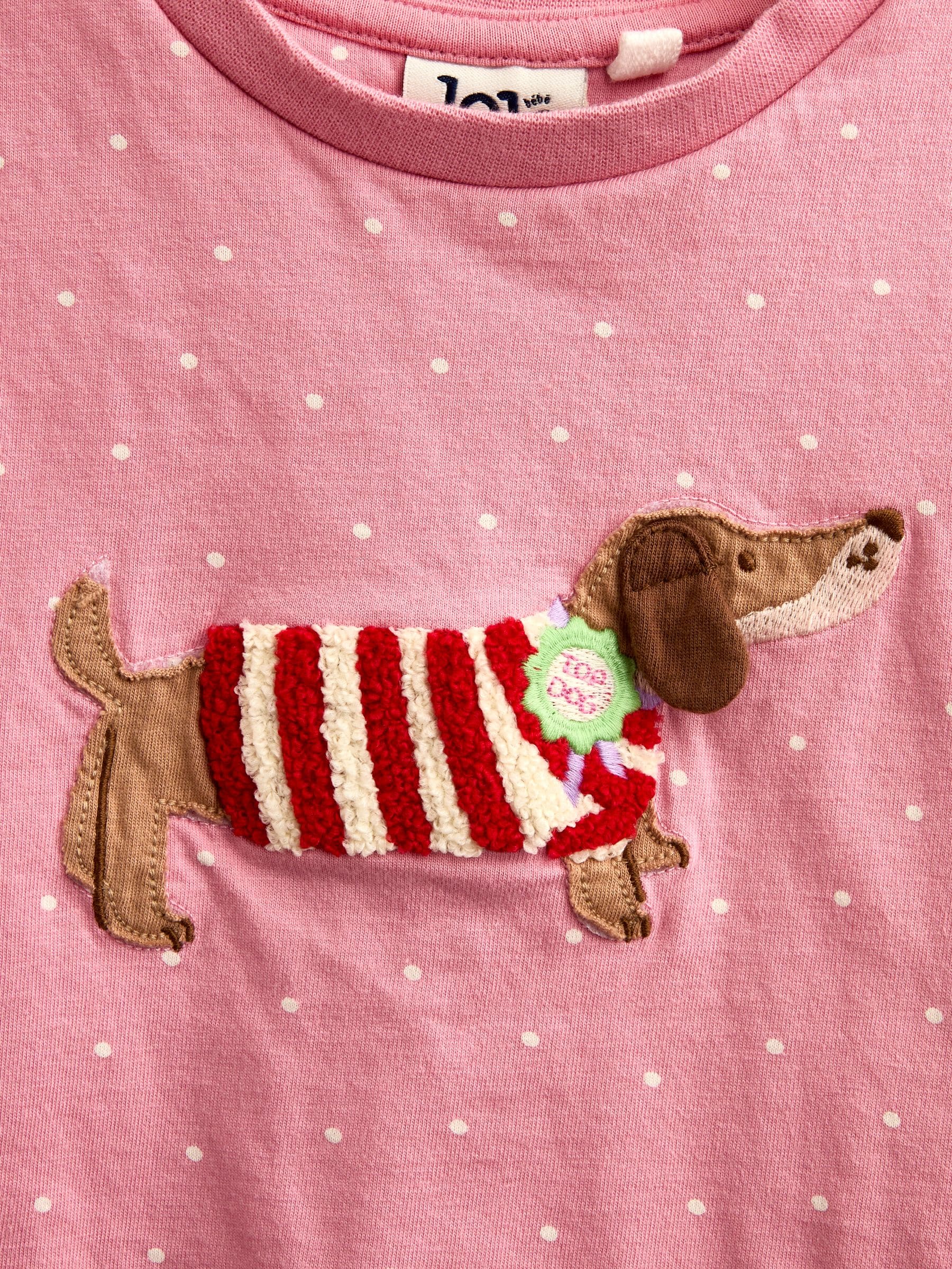 Dsiney Kidz - JoJo Maman Bébé Pink Dog Appliqué Long Sleeve Top image 4