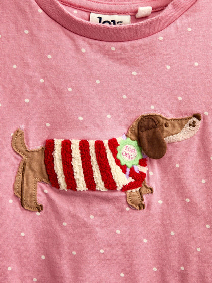 Dsiney Kidz - JoJo Maman Bébé Pink Dog Appliqué Long Sleeve Top image 4
