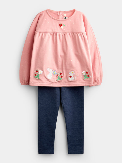 Jojo Maman Bébé Pink Mouse & Strawberry Appliqué Tunic & Legging Set image 1