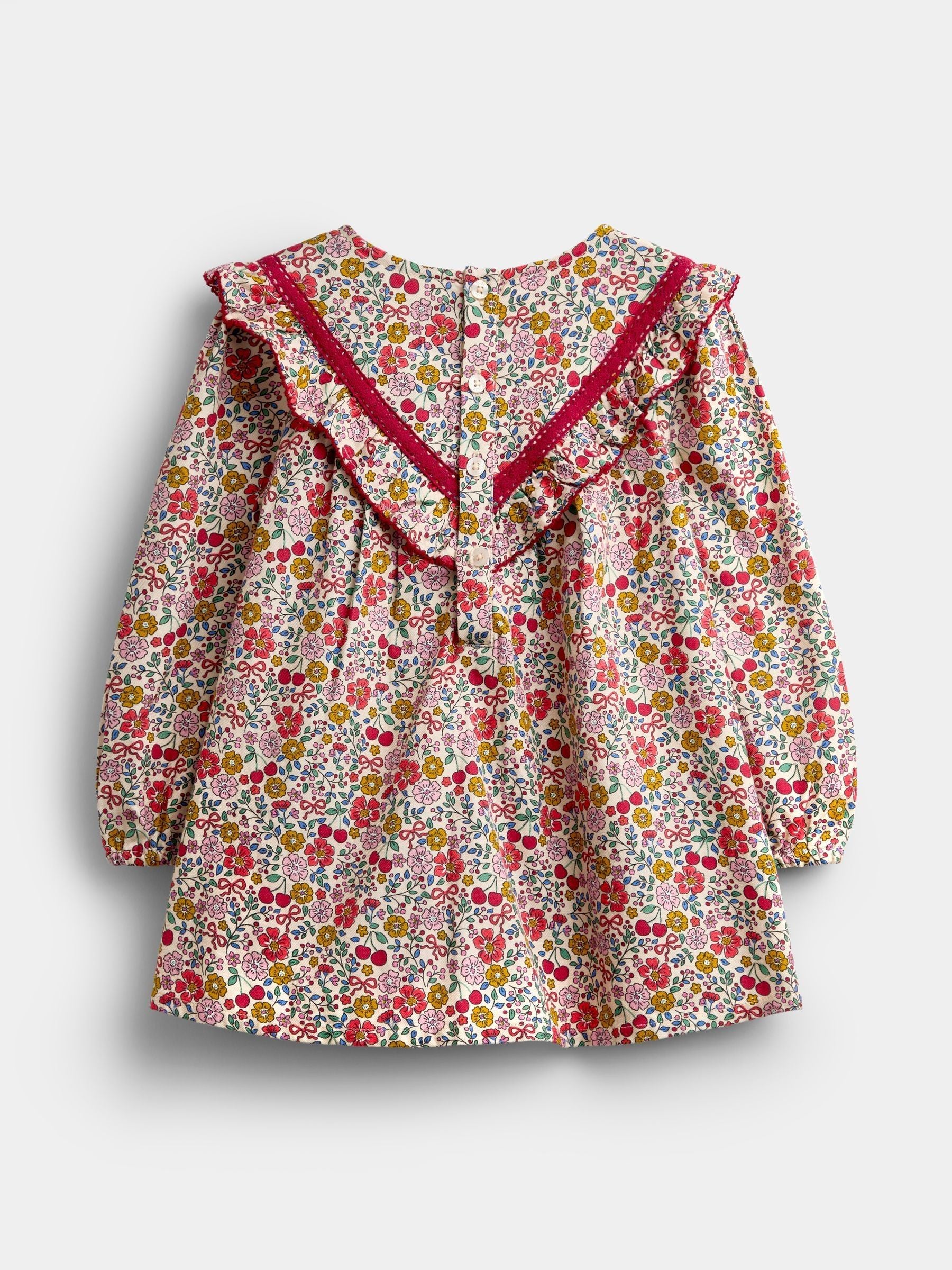 Dsiney Kidz - JoJo Maman Bébé Burgundy Red Floral Frill Top & Rib Legging Set image 3