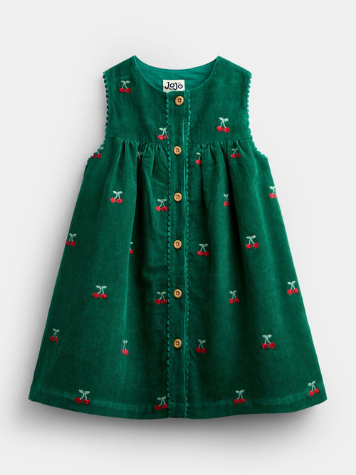 Dsiney Kidz - JoJo Maman Bébé Green Cherry Embroidered Cord Dress image 1