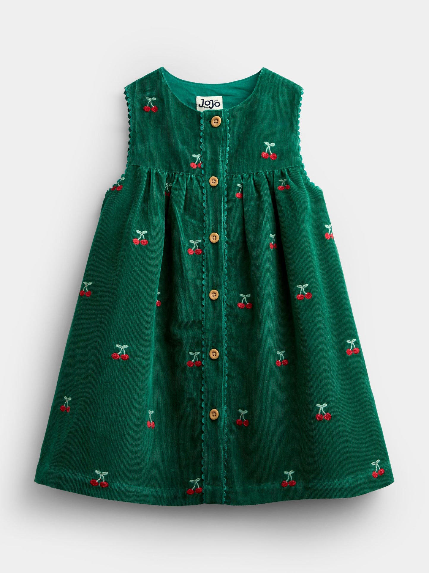 Dsiney Kidz - JoJo Maman Bébé Green Cherry Embroidered Cord Dress image 1