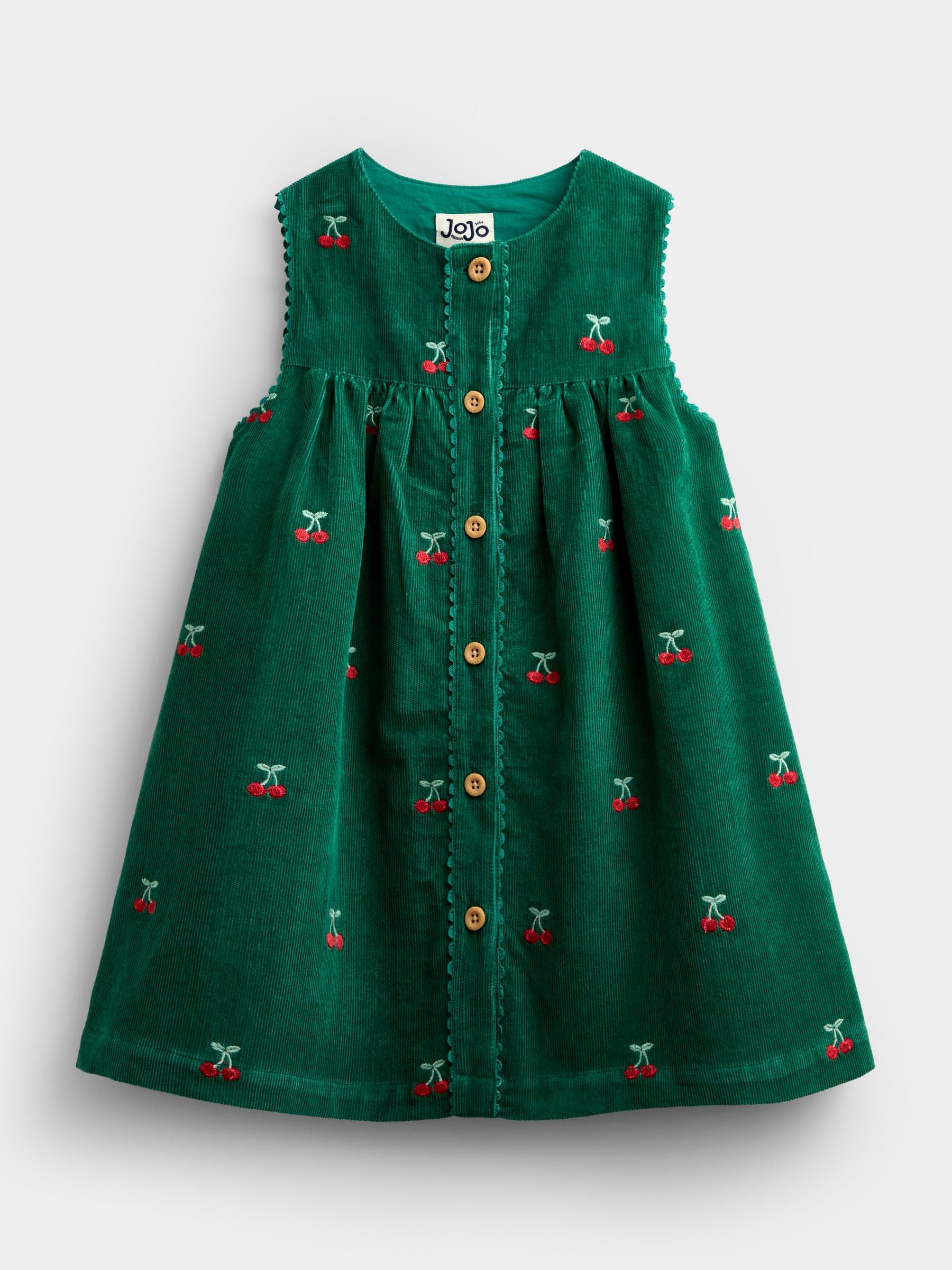 Dsiney Kidz - JoJo Maman Bébé Green Cherry Embroidered Cord Dress image 1