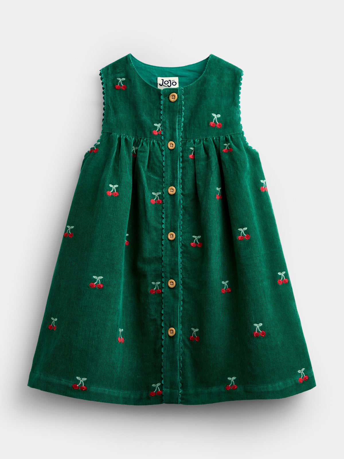 Dsiney Kidz - JoJo Maman Bébé Green Cherry Embroidered Cord Dress image 1