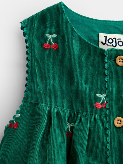 Dsiney Kidz - JoJo Maman Bébé Green Cherry Embroidered Cord Dress image 3