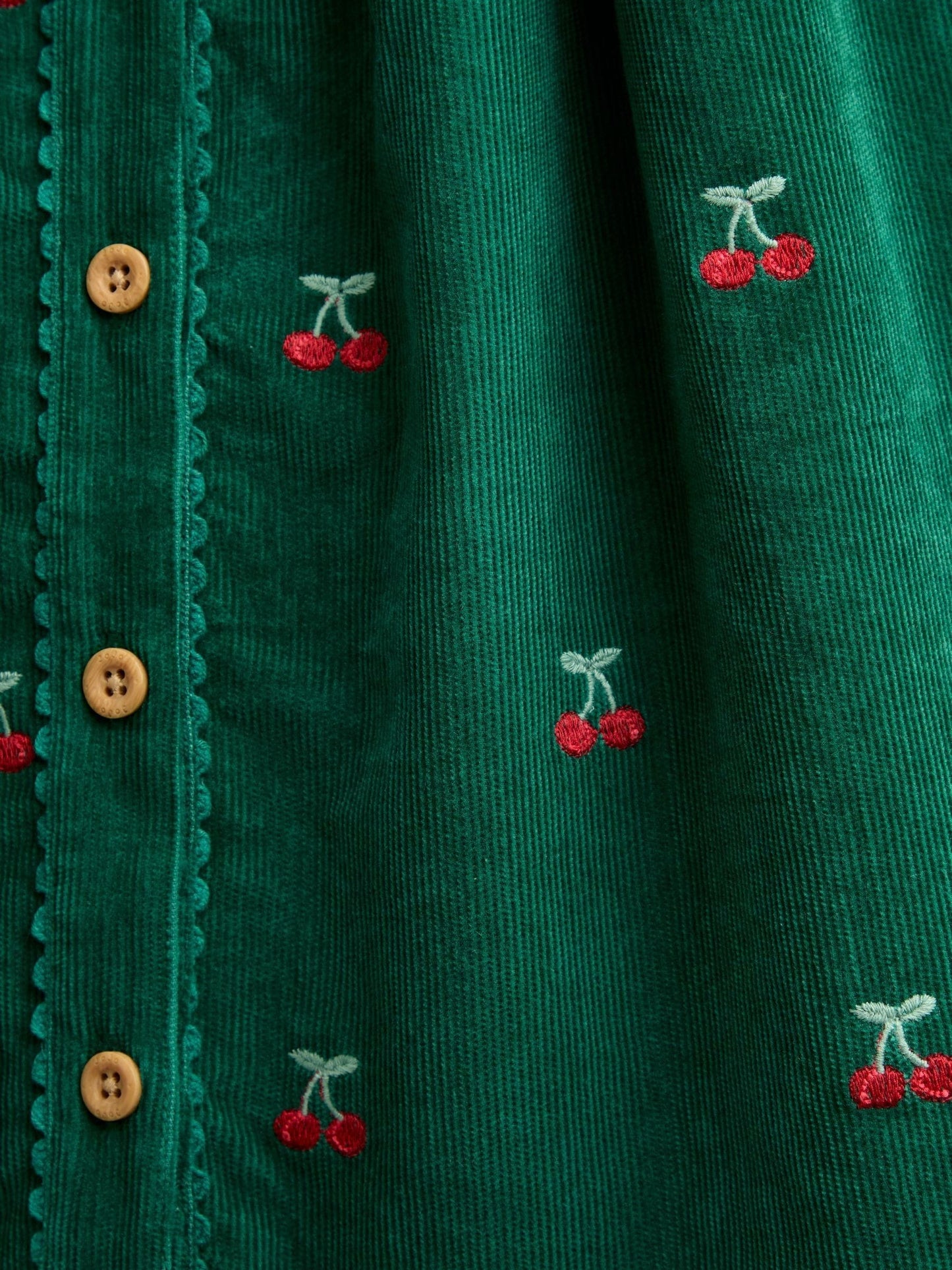 Dsiney Kidz - JoJo Maman Bébé Green Cherry Embroidered Cord Dress image 4