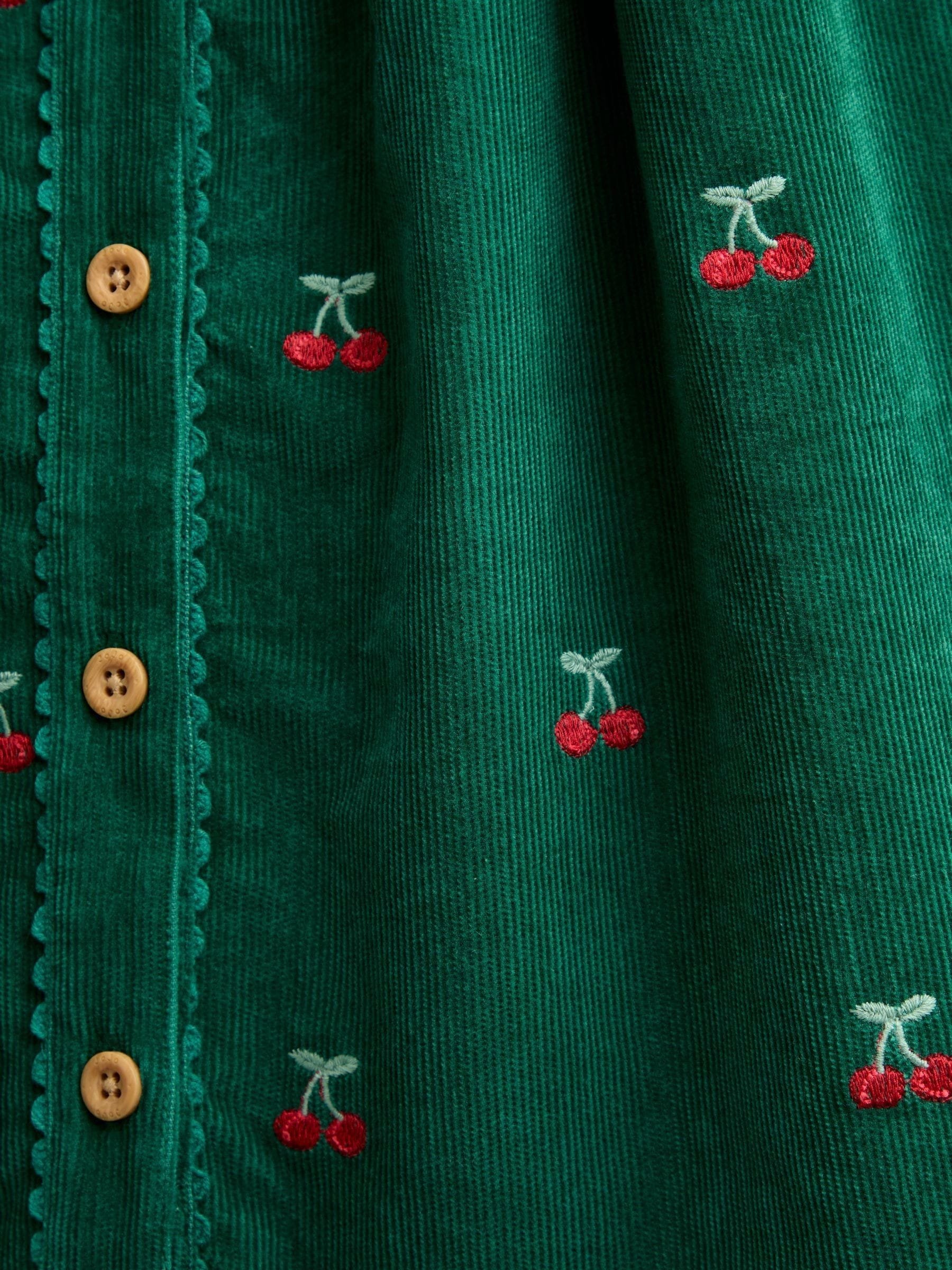 Dsiney Kidz - JoJo Maman Bébé Green Cherry Embroidered Cord Dress image 4